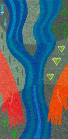 A close up of the painting with hearts and trees